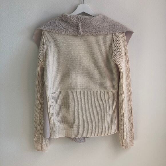 21 Main faux fur suede collared knit cream cardigan jacket large - Picture 2 of 3